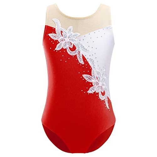TiaoBug Body da Ginnastica Artistica Bambina Body da Balletto Metallico Lucido Leotard Jumpsuit Bodysuit da Ballo Latino Americano Ballerina Abito da Ballo Costumi di Danza Rosso 13-14 anni