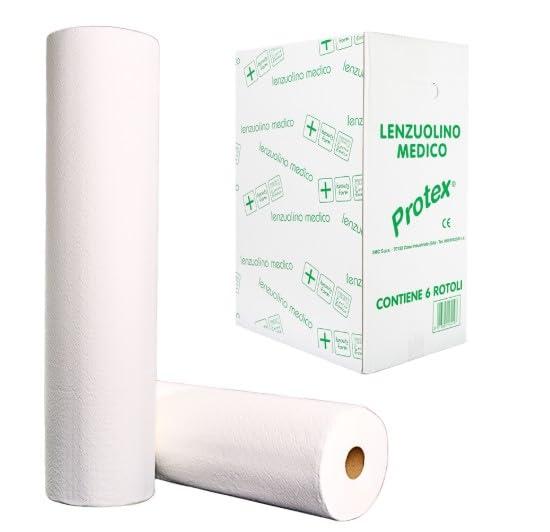 PROTEX Rotolo Carta Lettino Massaggio, 6 Rotoli in Pura Cellulosa 2 Veli Monouso Professionale, Medico, Estetista, Fisioterapista | H60 50 mt