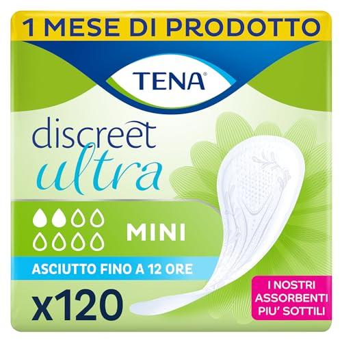 TENA Discreet Mini Ultra Pacco Scorta Mensile - Assorbenti per perdite urinarie femminili, discreti e confortevoli, 6 confezioni x 20 pezzi