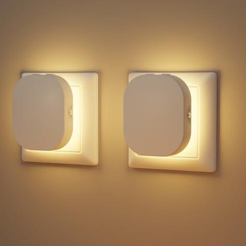 Suright 2 Pezz Luce Notturna Bambini, Luce Notturna da Presa con Sensore Movimento e Crepuscolare, Luminosità Regolabili, AUTO/ON/OFF, 2700K Lampada Notturna