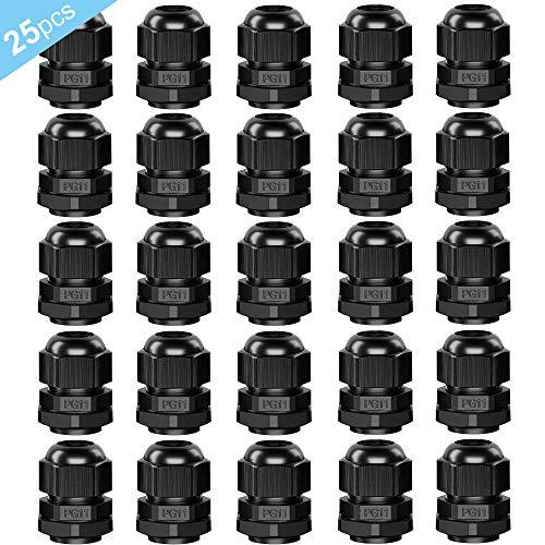 QitinDasen 25Pcs Premium Nylon PG11 Pressacavi, 5～10mm Regolabile IP68 Impermeabile Giunti Pressacavo, Impermeabili Pressacavi Connettori con Guarnizioni (Nero)