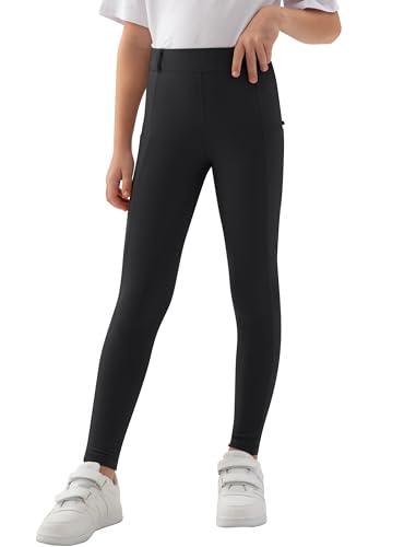 MoFiz Pantaloni Equitazione Bambina Pantaloni alla Zuava a Seduta Intera con Silicone Leggins Equitazione con Tasca per L'Estate Nero 128-140