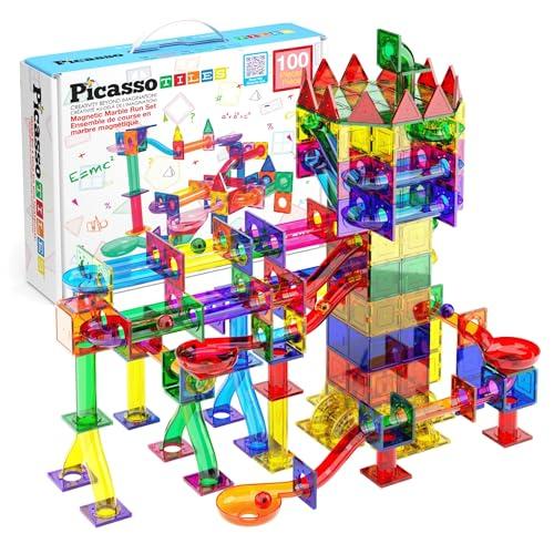 PicassoTiles Marble Run 100 pezzi piastrelle magnetiche Race Track Toy Play Set STEM Building & Learning Educational Magnet Construction Bambino Kit di sviluppo del cervello Ragazzi Ragazze Età 3 4 5