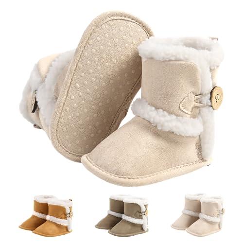 Stivaletti Invernali per Neonato, Inverno Caldo Bambini Stivali da Neve Fondo Morbido Antiscivolo Cotone Piatto Pelliccia Calzino Bootie Regolabile Scarpe Primi Passi Bambina 6-12 Mesi I Beige