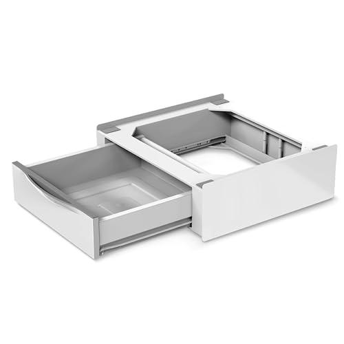 Meliconi Base Torre Extra L60, Kit di Sovrapposizione Lavatrice Asciugatrice Universale, Supporto Asciugatrice Premontato con Cassetto da 28 L, Cinghia di Sicurezza Inclusa, Portata 250 Kg, Bianco