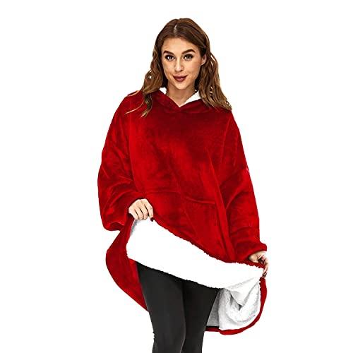 O³ Coperta con cappuccio, plaid con maniche, Coperta indossabile in pile, Felpa oversize donna, Blanket hoodie - Confortevole e morbido - Perfetto per le notti invernali sul divano (rosso)