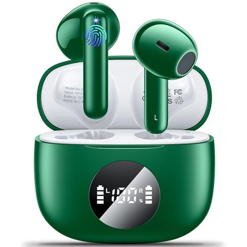 Cuffie Bluetooth, Auricolari Bluetooth 5.3 con 4 HD ENC Cancellazione Rumore Mic Cuffie Wireless In Ear LED Display Cuffie Wireless Bluetooth HiFi Stereo Cuffie Senza Fili 42H IP6 Impermeabili Green