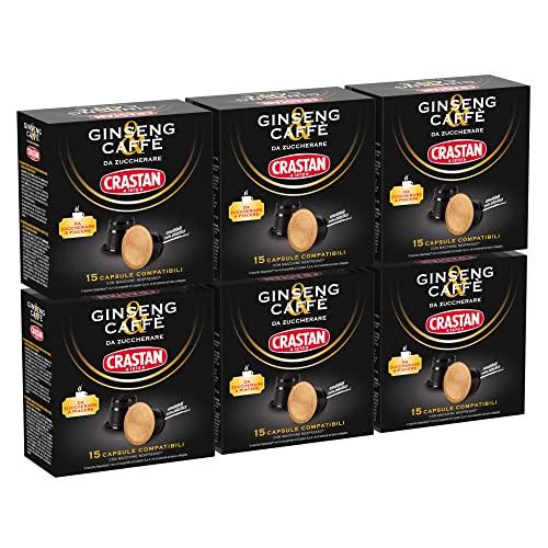 CRASTAN 1870, 90 Capsule, 6 Box da 15 Capsule di Ginseng e Caffè Nespresso, Capsule Compatibili con Nespresso da Zuccherare a Piacere, Bevanda Senza Glutine, 100% Made in Italy