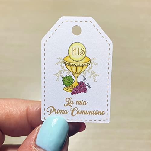 30 pezzi Bigliettini Prima Comunione, Stampati per bomboniera, 30x45 millimetri, carte regalo, tag fai da te, cartoncino, etichetta cartellini (C45 cartellini)