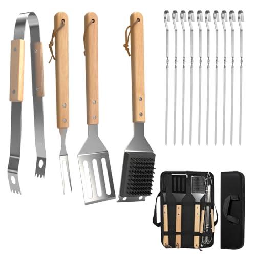 Homshsjhkis Accessori Barbecue, Utensili Barbecue Alta Qualità Attrezzi Acciaio Inox con Portatile Valigetta, Attrezzi Barbecue Perfetti Utensili Uomini per Campeggio, All'Aperto Cucina, Picnic
