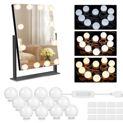 SPORWAY Luci da Specchio LED Stile Hollywood con 12 Lampadine Dimmerabili, 3 Colori 10 Livelli di Luminosità per Trucco Cosmetico Bagno