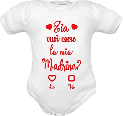 body neonato frase Zia vuoi essere la mia madrina in manica corta di puro cotone (zia madrina w-mm 6 mesi)