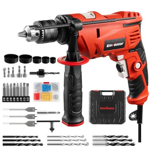 Enventor Trapano a Percussione 900W, Trapano Elettrico a Filo con 37 Accessori, Funzione 2 in 1, 0-3000RPM, Impugnatura Ausiliaria a 360°, Mandrino da 13MM, per Calcestruzzo, Metallo e Legno