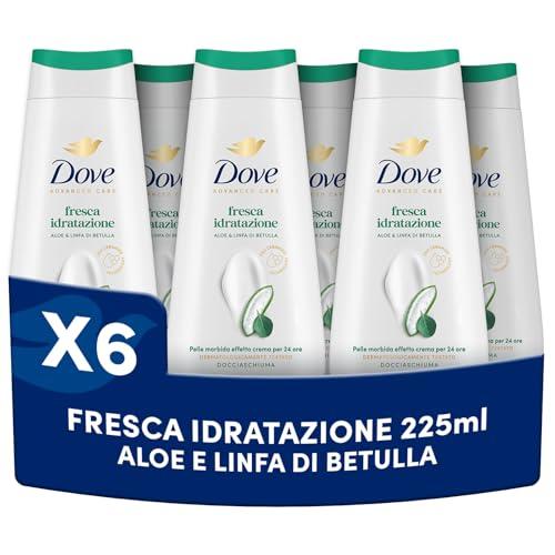 Dove Bagnoschiuma Fresca Idratazione, Bagnodoccia Idratante, Formula Delicata sul Microbioma della Pelle, con Agenti Idratanti Vegetali, Senza Solfati SLES, Bagnodoccia Uomo e Donna, 6 Pezzi da 225 ml