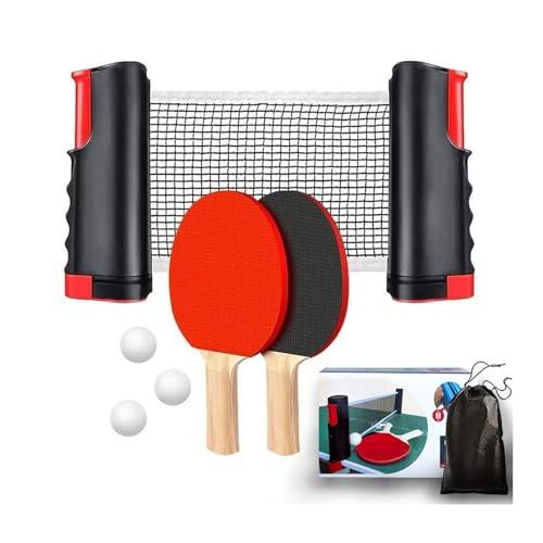 Racchette Ping Pong,Racchetta Ping Pong Portatile,Con Rete Da Tavolo Retrattile, Interni Ed Esterni (Rosso + Nero, 2 racchette)