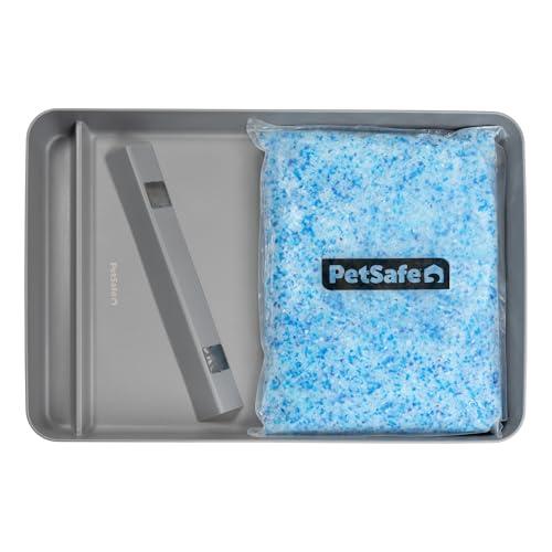 Vassoio riutilizzabile ufficiale PetSafe ScoopFree in acciaio inox – Include 2 kg di lettiera per gatti in cristallo non agglomerante, profumo fresco
