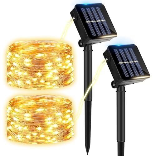 2 luci solari per esterni, 12 m, 120 LED, resistenti alle intemperie, 8 modalità, per giardino, balcone, campeggio, cortile, feste, matrimoni, decorazioni natalizie
