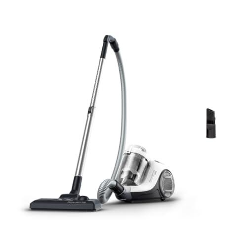 Rowenta Swift Power Cyclonic RO2917, Aspirapolvere a Traino Senza Sacchetto, Potenza 900 W, Motore Silenzioso, Serbatoio facile da Pulire, Bianco/Grigio