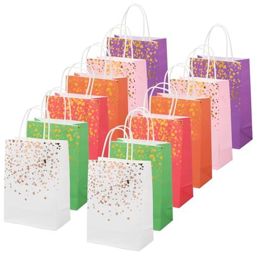 12 Pcs Sacchetti di Carta, 21x8x15cm, Borsa Regalo in Kraft con Manici, 6 Colori Sacchetto da Regalo, Sacchetti Regali Festa Compleanno, Sacchetti per Feste Bambini Adulti Natale Bomboniere Matrimoni