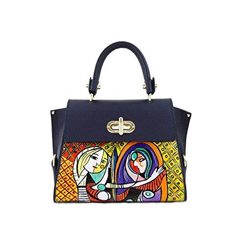 Borsa in Pelle Dipinta a Mano – RAGAZZA ALLO SPECCHIO DI PICASSO – Borsa a Mano, a Tracolla, Pochette Donna, Idea Regalo, Arte Lisanti, Artigianato Italiano, Made In Italy, Vera Pelle