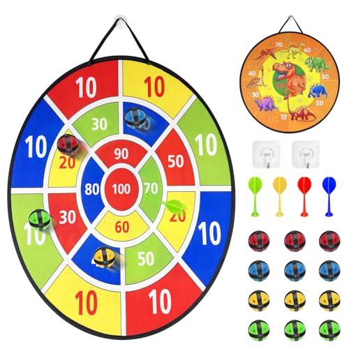 Fervalyna Gioco Freccette Bifacciali con 12 Palline Adesive, 4 Freccette, 2 Ganci - Bersaglio Pieghevole per Bambini, Giocattolo da Lancio