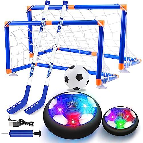 SUNACE Calcio Bambini - 3 in 1 Hover Hockey Kit con 2 Porta da Calcio per Interno All'aperto Giochi Bambini Compleanno Natale Regali per Bambini 3 4 5 6 7 8 9 10 Anni Pallone Calcio Fluttuante