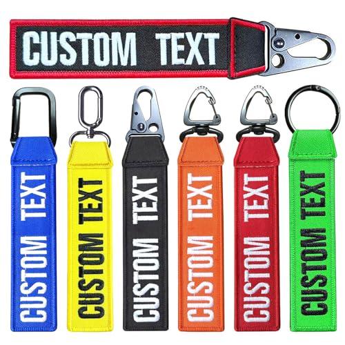 Brillina Portachiavi personalizzato, 1 pz Nome personalizzato Numero di tag chiave, Portachiavi ricamato su entrambi I lati per cinture, zaini, chiavi, moto, Nero, 18x3cm