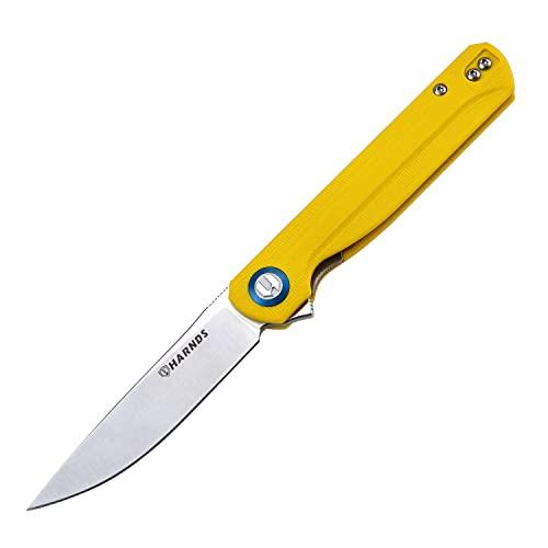 HARNDS Wind Coltello Pieghevole Tascabile Lama in Acciaio Sandvik con Manico G10, Coltello Serramanico Integrato Cuscinetto a Sfere per Caccia, Campeggio, Sopravvivenza(Giallo)