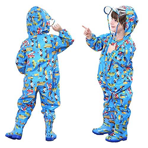 FILOWA Impermeabile Pioggia Bambino Impermeabile Antipioggia Tuta Bambini Con Cappuccio Ragazze Ragazzi Blu Car Poncho Portatile Jogging Tutto in Uno Giacche Impermeabili Bimba Bimbo Unisex 1-3 anni