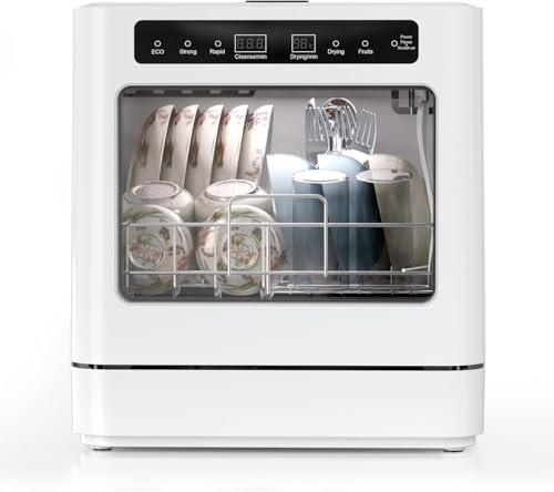 Piano di lavoro portatile per lavastoviglie da 800 W, lavastoviglie da tavolo con 6 programmi e serbatoio dell'acqua da 6 l, mini lavastoviglie con copertura semitrasparente e indicatore LED, perfetto