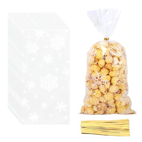 Set di 100 Sacchetti Biscotti Natale Trasparenti, Sacchetti Regalo per Biscotti di Natale, Sacchetti Trasparenti per Dolci e Biscotti, Sacchetti Regalo Natalizi per Biscotti e Caramelle