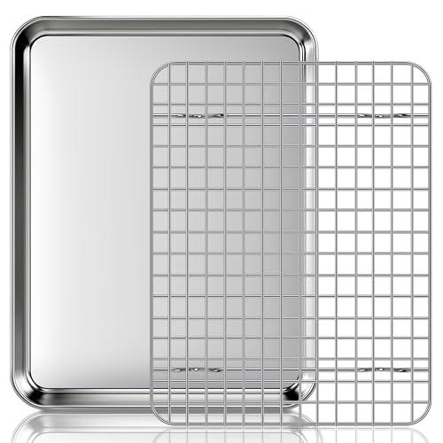 Fire More Teglia da Forno con Griglia di Raffreddamento Rimovibile in Acciaio Inox,Set da 2 Pezzi(31,5x24,5x2,5cm),Lucida e Antiruggine, Atossica e Sana, Lavabile in Lavastoviglie