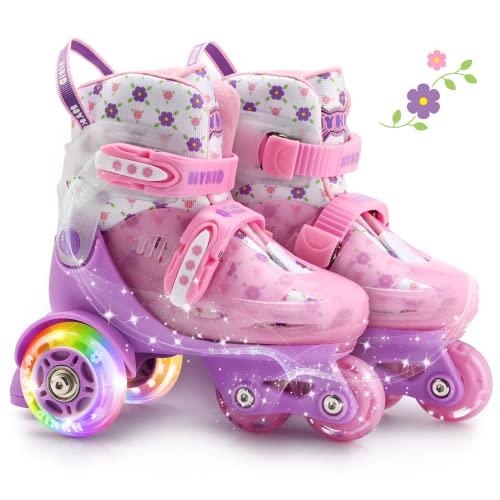 Pattini a rotelle per bambini (età 3-9), dimensioni regolabili illuminazione divertente sicurezza a tre punti tipo di equilibrio traspirante superiore per principianti scarpe da pattinaggio ragazze