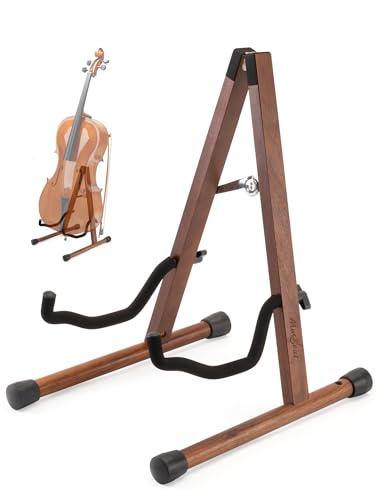 Musbeat Supporto per Violoncello a Forma di A con Porta Arco, Stabile e Sicuro, in Noce con Schiuma Imbottita per Violoncelli 1/2, 3/4, 7/8 e 4/4, adatto anche per Chitarra