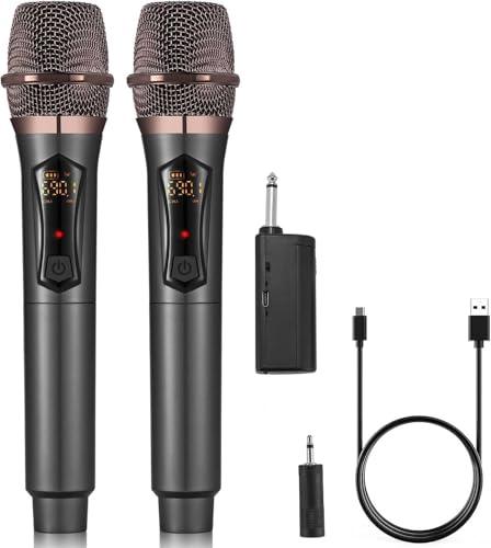 ALPOWL WXM Microfono Wireless, Microfono Karaoke con 192KHZ/24Bit, Professionale UHF Cordless Dynamic Mic System, Sistema PA Ricevitore Ricaricabile per Amplificatore Vocale