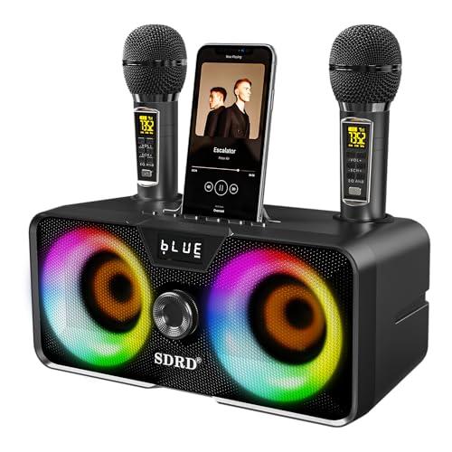 Casse Karaoke Portatile, Tutto-in-Uno Karaoke Professionale Completo con Cassa Bluetooth da 30W, 2 Microfoni Karaoke Wireless e Slot per Microfono Ricaricabile, Ideale per Karaoke Domestico