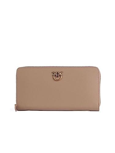Pinko Ryder Zip Around Vitello Seta, Accessori da viaggio- Portafogli Donna, D01q_biscotto Zenzero-antique Gold, U