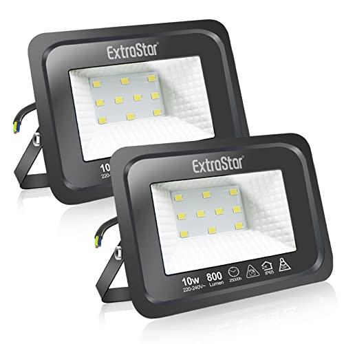 EXTRASTAR Faretti a LED per esterni Potenti luci a LED per esterni IP65, giardino, patio, parco, garage,2 Pezzi (3000K, 10W)