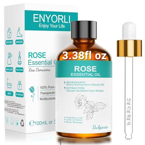 ENYORLI Olio Essenziale di Rosa 100ml Naturale Aromaterapia, Cura della Pelle e dei Capelli, Diffusori, DIY