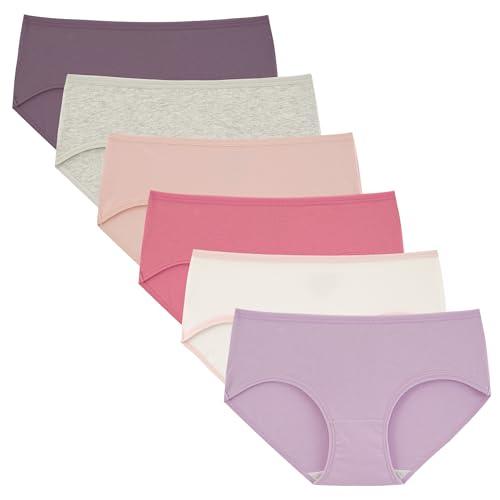INNERSY Mutande Ragazza Cotone 10-16 Anni Vita Media Slip Elasticizzato Intimo Morbidi Pacco da 6 (10 Anni, Serie Rosa Viola, Grigio, Bianco)
