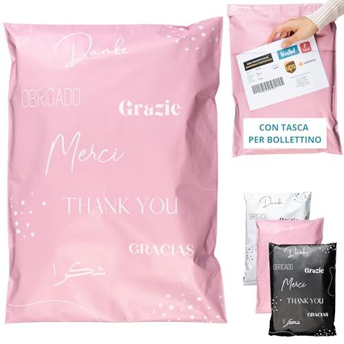EMBALLAX - 50 Buste per Spedizioni Vinted CON TASCA PER BOLLETTINO - Taglia L 40x30cm - NON TRASPARENTI/ULTRA-RESISTENTI - Sacchetti Spedizione in Plastica - Pochette per Spedizioni Postali - Grazie