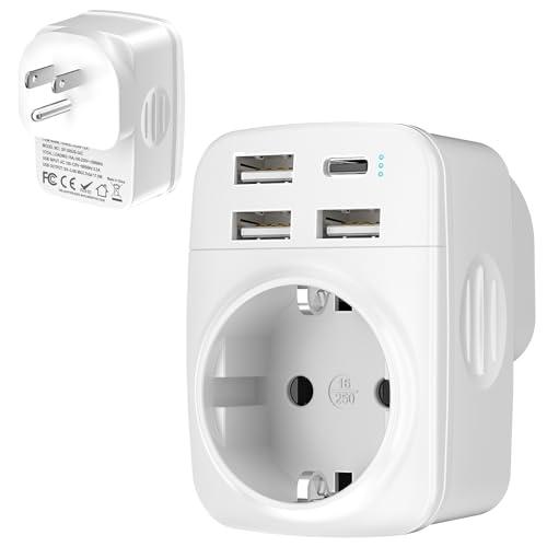 Hoppac 5 in 1 Adattatore Presa Americana, Adattatore USA con 3 USB A e 1 USB C per spina Canada, Messico, Antigua e Barbuda, Aruba, Bahamas, Barbados, Belize, Bermuda, Colombia, Costa Rica