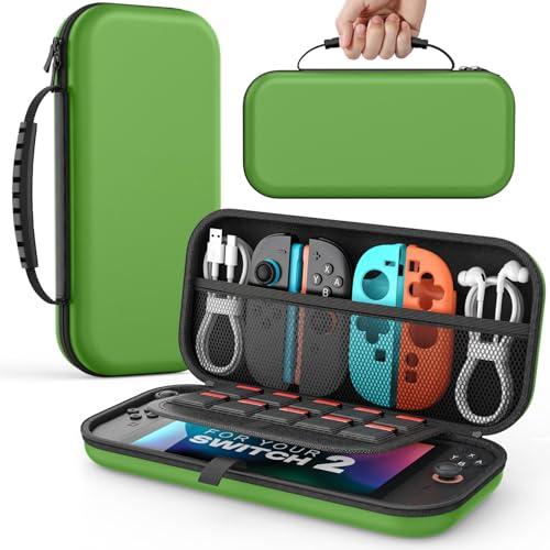 MoKo Custodia per Nintendo Switch 2 2025, Custodia da Viaggio Rigida Protettiva Portatile per Switch 2 Console Accessori, custodia sottile Cover con 10 Slot per Cartucce e Tasche, Verde