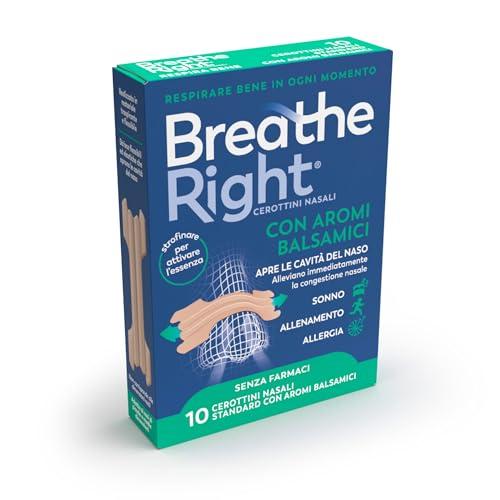 Breathe Right Cerottini Nasali Aromi Balsamici - Striscie Elastiche Apertura Narici con Mentolo, Eucalipto e Canfora - Allevia Congestione Nasale da Raffreddore, Allergie e Russamento - 10 Pezzi