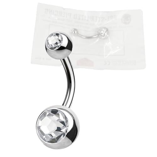 WARRIOR Piercing Ombelico STERILE Acciaio Chirurgico 316L Banana Classico Basic Doppio Cristalli BIANCO 12MM