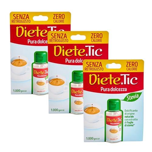 Diete.Tic, Stevia Dolcificante Liquido Zero Calorie, Pratica Confezione da 3 x 50 ml (1000 Gocce), Senza Glutine, Senza Conservanti e Aspartame, Ottimo per Dolcificare Bevande, Yogurt, Macedonie