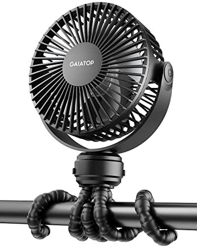 Gaiatop Mini ventilatore portatile per passeggino, alimentato a batteria, piccolo clip on, rimovibile a 3 velocità, ricaricabile, rotazione a 360°, treppiede flessibile, migliore raffreddamento per