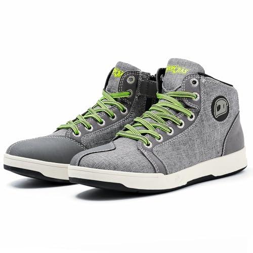 IRON JIA'S Scarpe Moto Uomo Impermeabili, Stivali Moto Uomo, Antiscivolo Traspirante Street Casual Stivali da Moto con Zip Laterale, Supporto alla Caviglia e Shift Pad