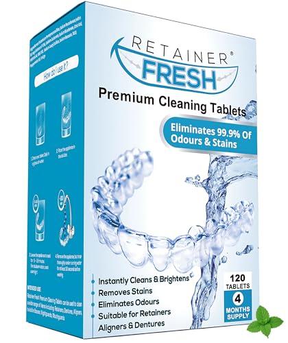 Retainer Fresh Pastiglie detergenti - 120 compresse, pulizia bite, Pulizia dentiere, compresse apparecchi ortodontici, per una luminosa e antimacchia Pulizia Profonda apparecchio