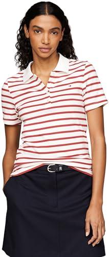 Tommy Hilfiger Donna Maglietta Polo Maniche Corte Stripe Slim Fit, Multicolore (Breton STP/Ecru/Terra Red), XXS